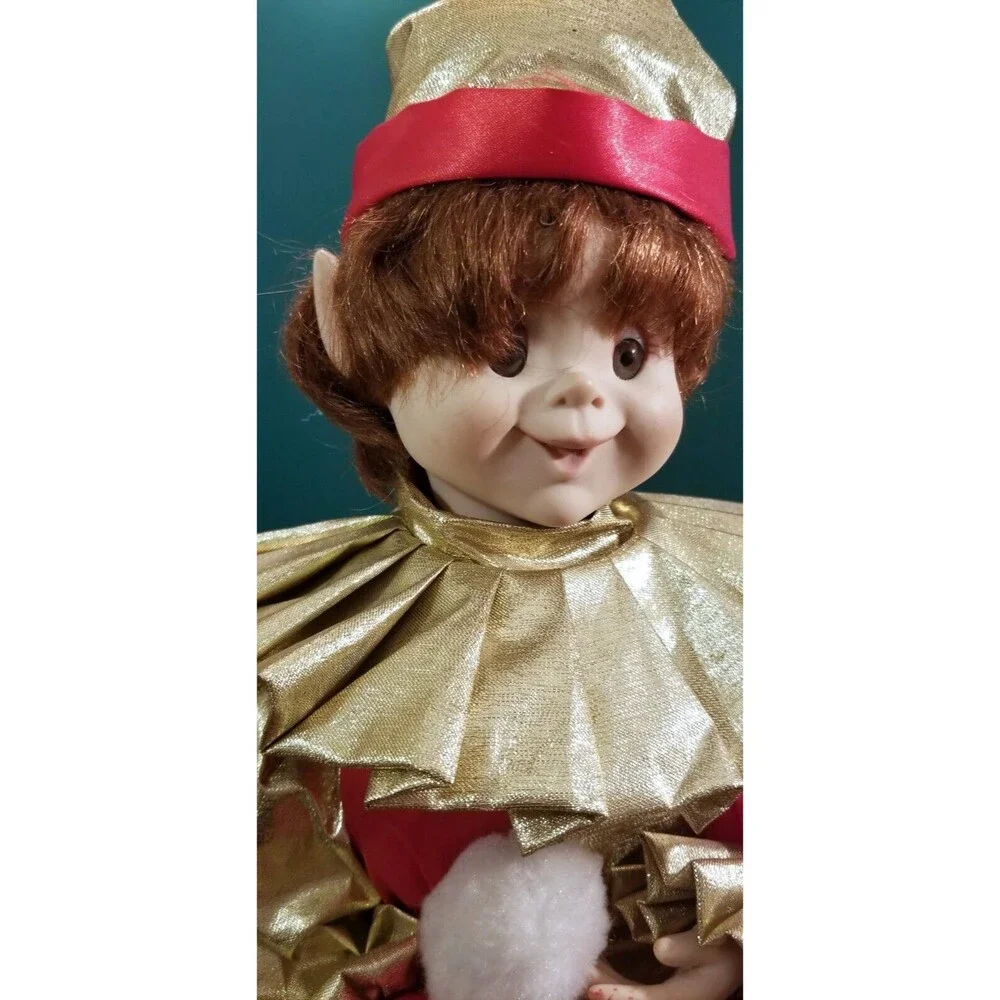 Vintage Animated Christmas Elf In Clown Suit With Light Up Candle 16.5